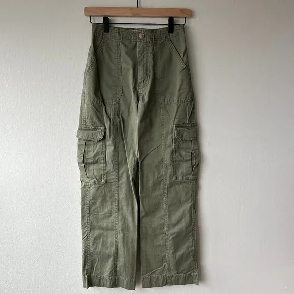 Abercrombie & Fitch Cargo Pants Women's Size 24 Olive Green Wide Leg Utility Y2K - Picture 2 of 13
